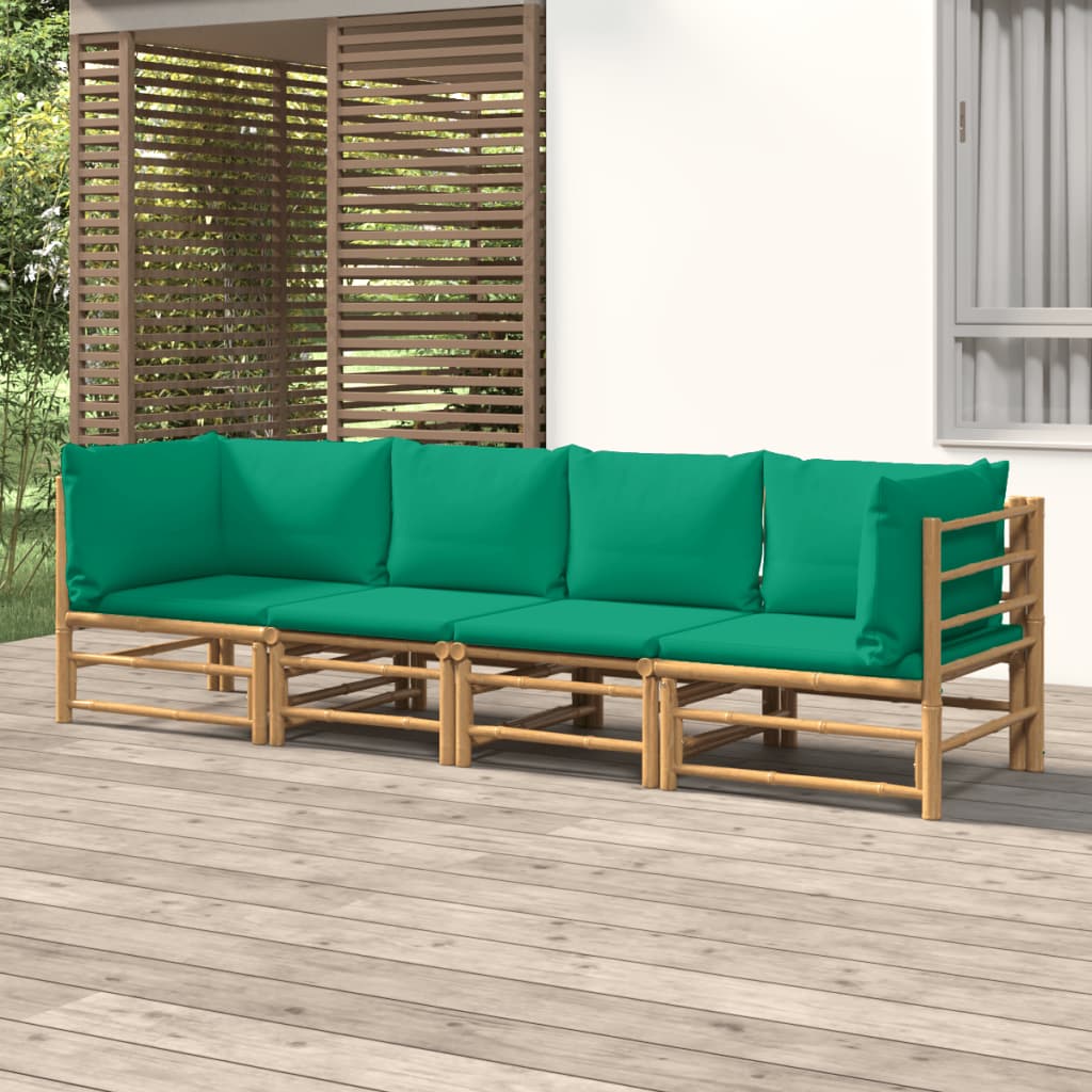 ba-vd104089-1 Sodo komplektas su žaliomis pagalvėlėmis, 4 dalių, bambukas