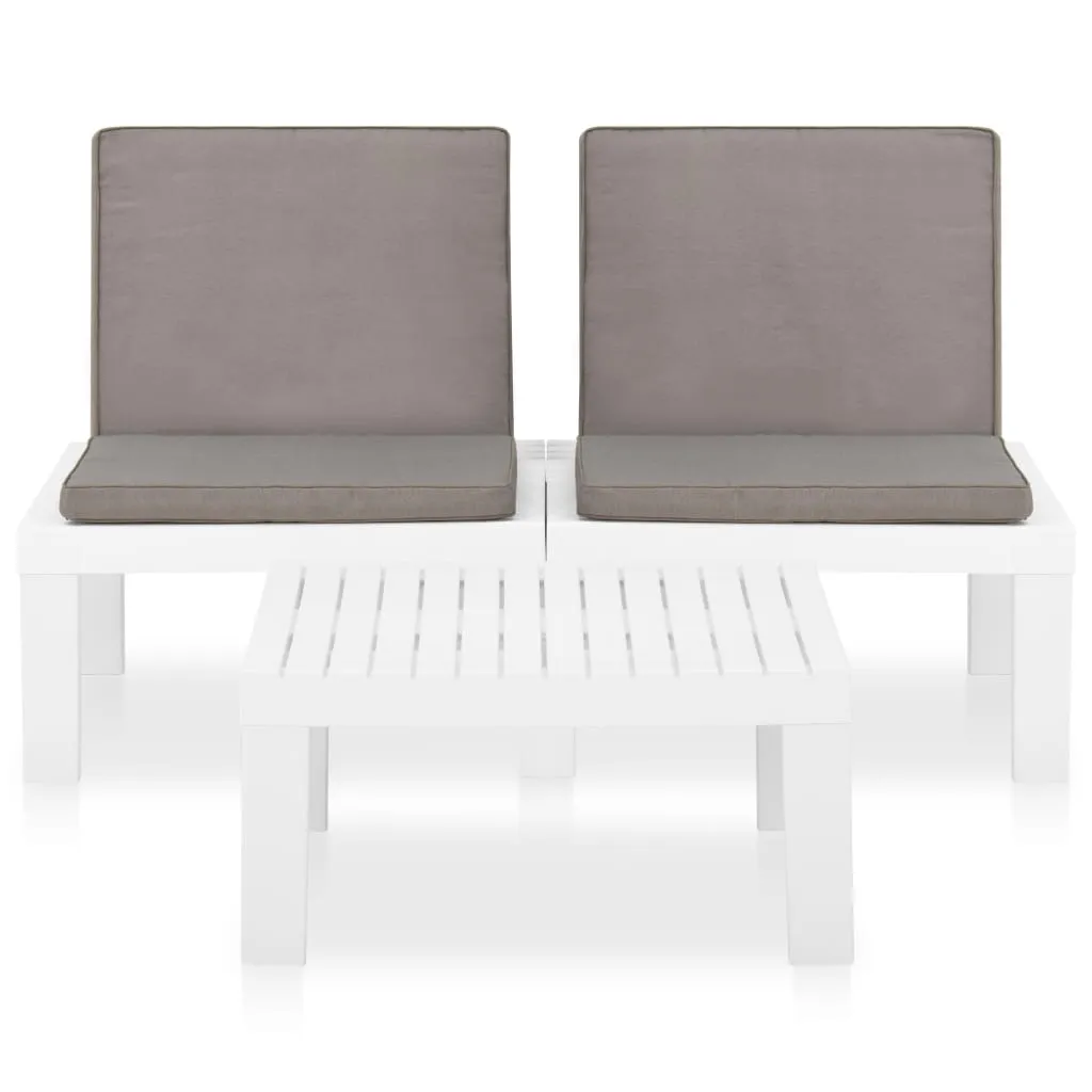 ba-vd104658-2 Baltas plastikinis poilsio komplektas su minkštomis pagalvėlėmis lauke