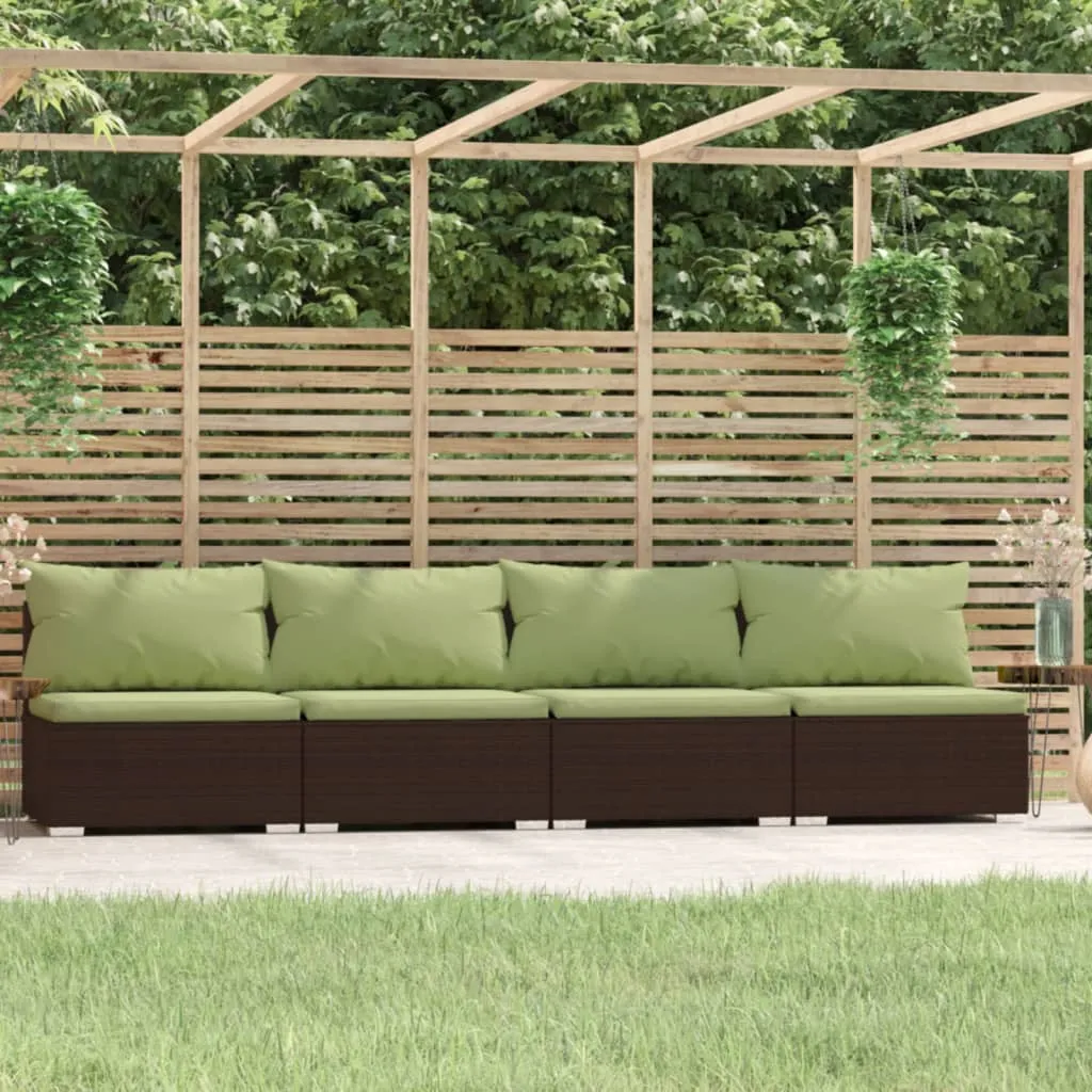 Keturvietė sofa su pagalvėlėmis, rudos spalvos, poliratanas