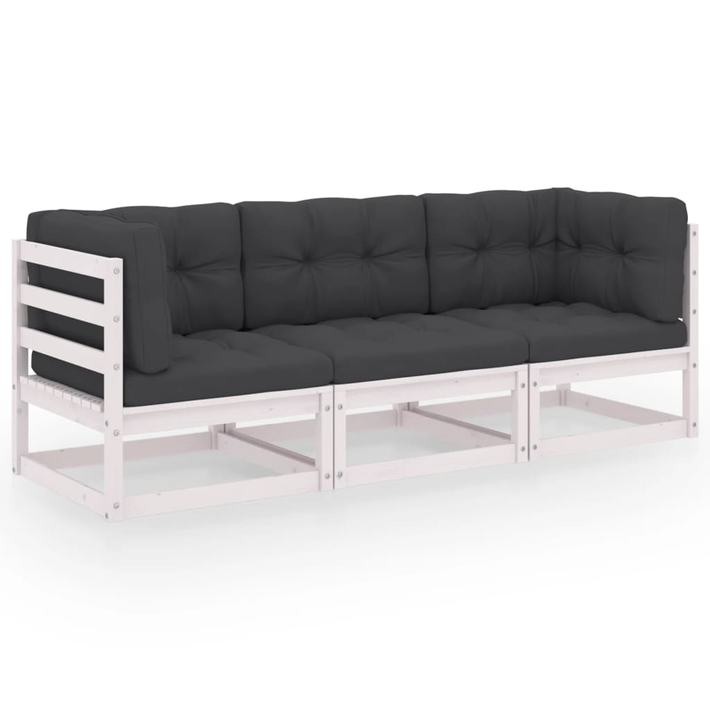 Trivietė sodo sofa su pagalvėlėmis, pušies medienos masyvas