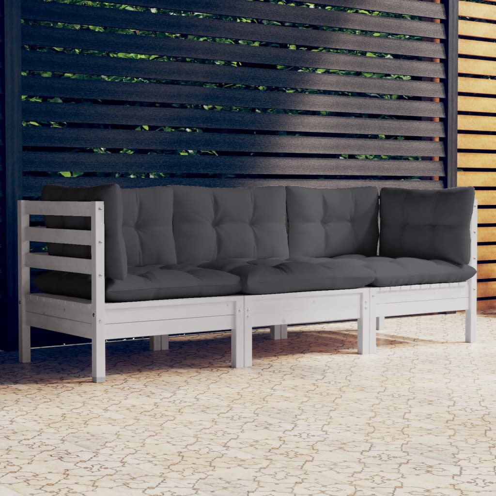 Trivietė sodo sofa su antracito pagalvėlėmis, pušies masyvas