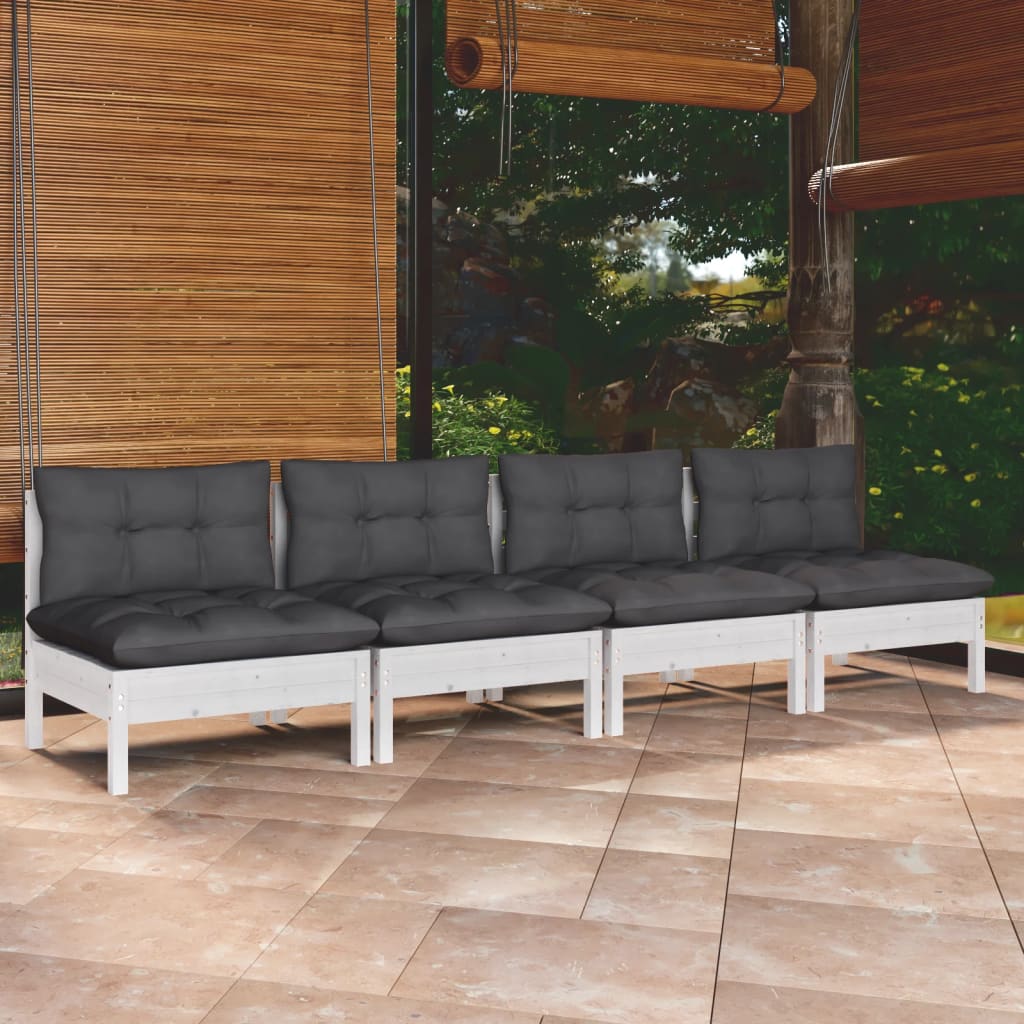 Keturvietė sodo sofa su antracito pagalvėlėmis, pušies masyvas