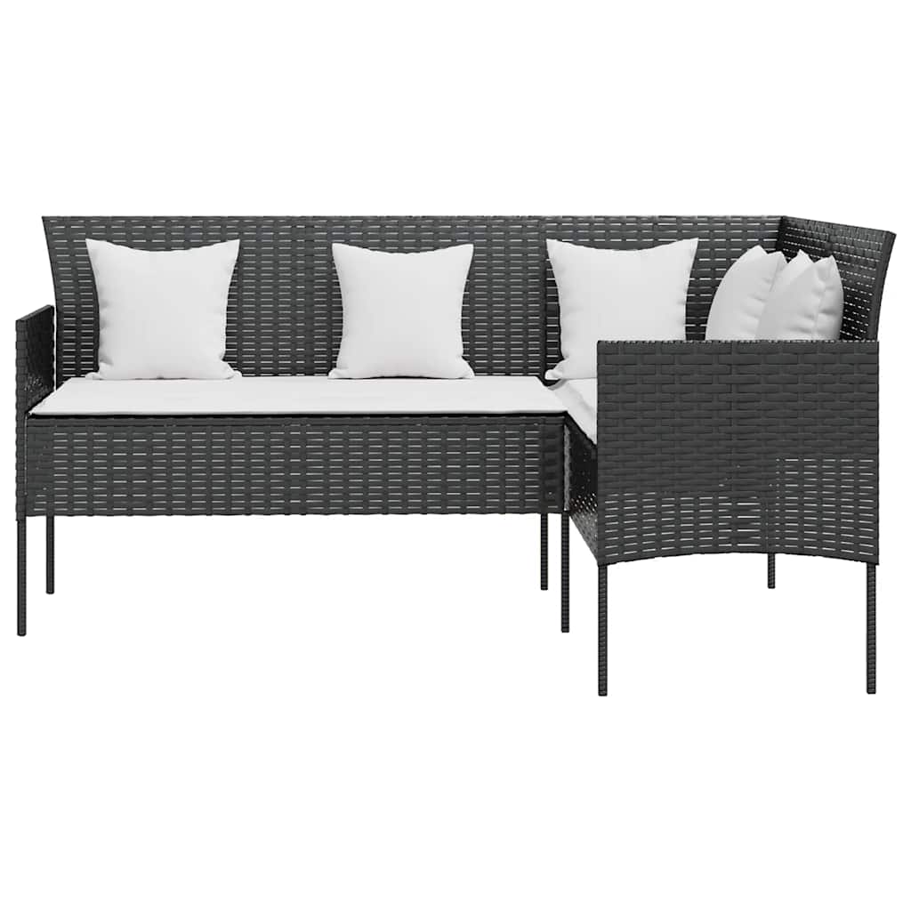 Juoda L formos poliratano sofa su minkštomis pagalvėlėmis
