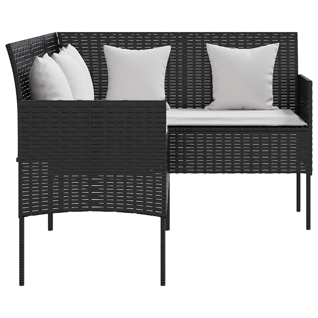 Juoda L formos poliratano sofa su pagalvėlėmis