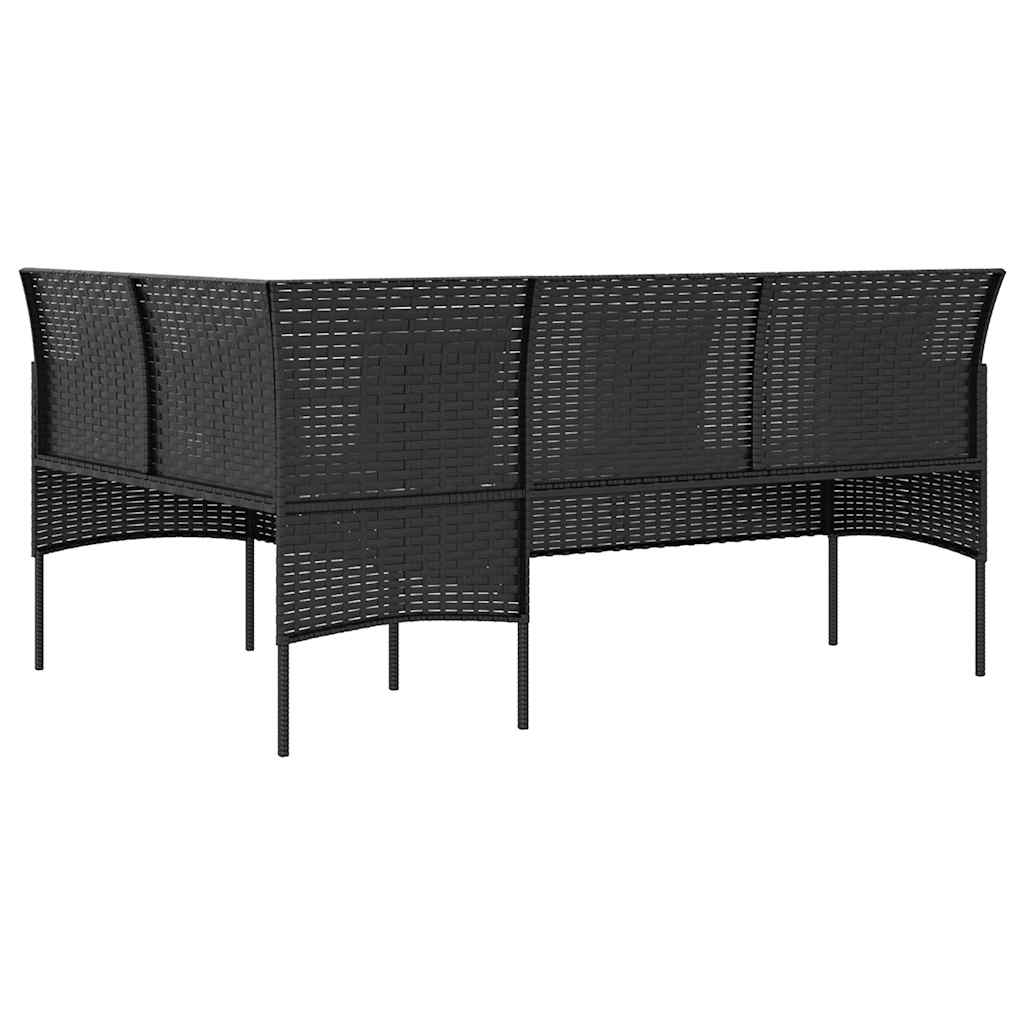 Juoda L formos poliratano sofa su pagalvėlėmis