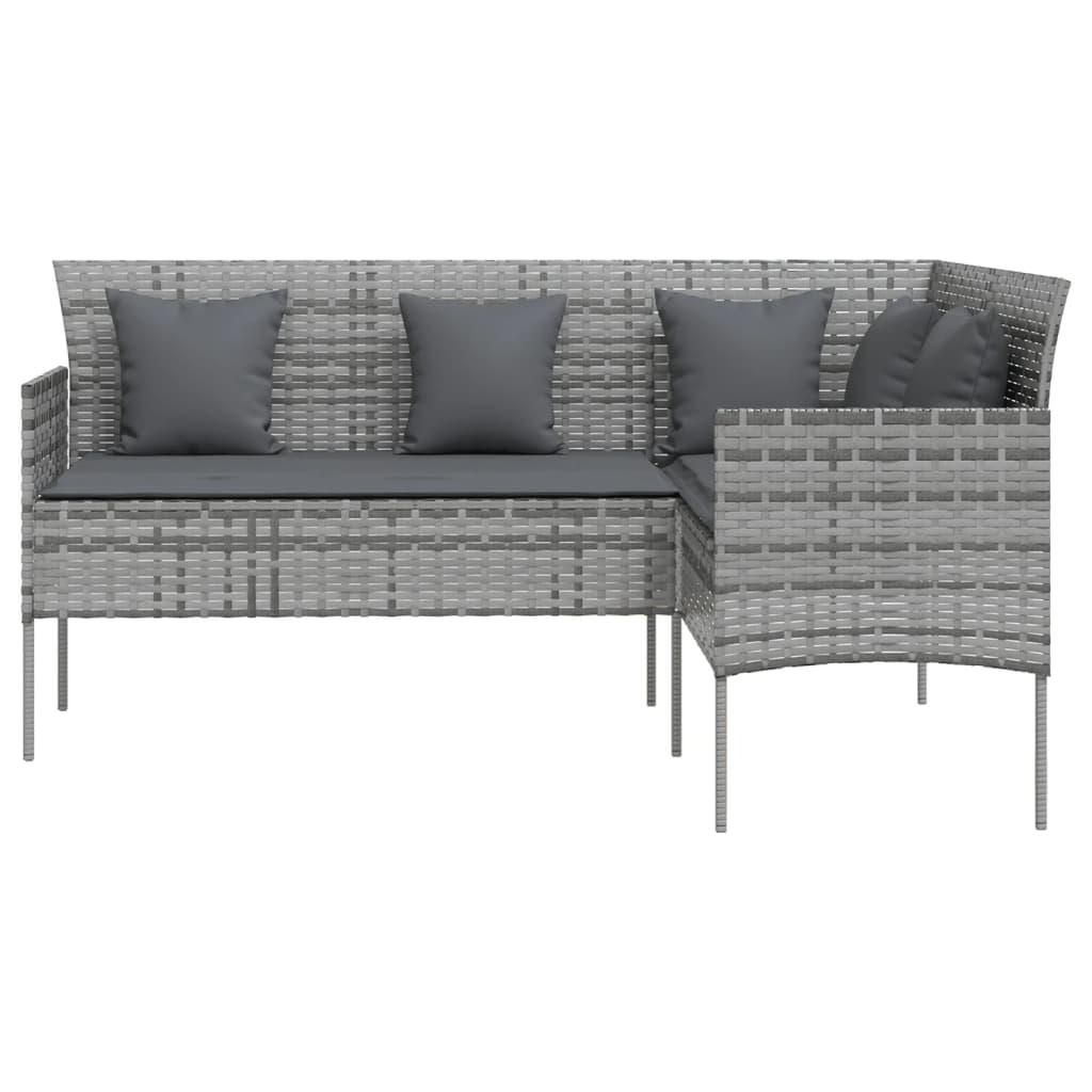 Pilka L formos poliratano sofa su pagalvėlėmis