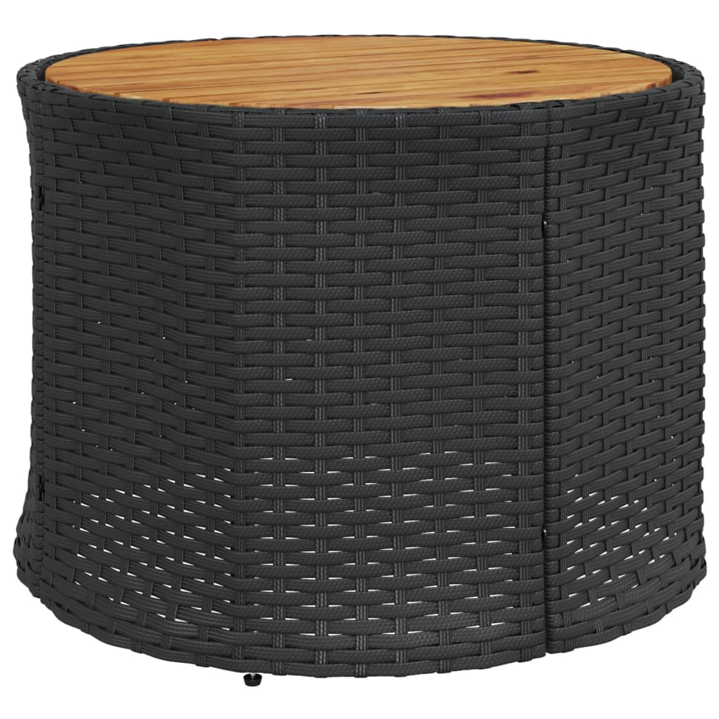 Juoda pusapvalė sodo sofa su stalu ir pagalvėlėmis