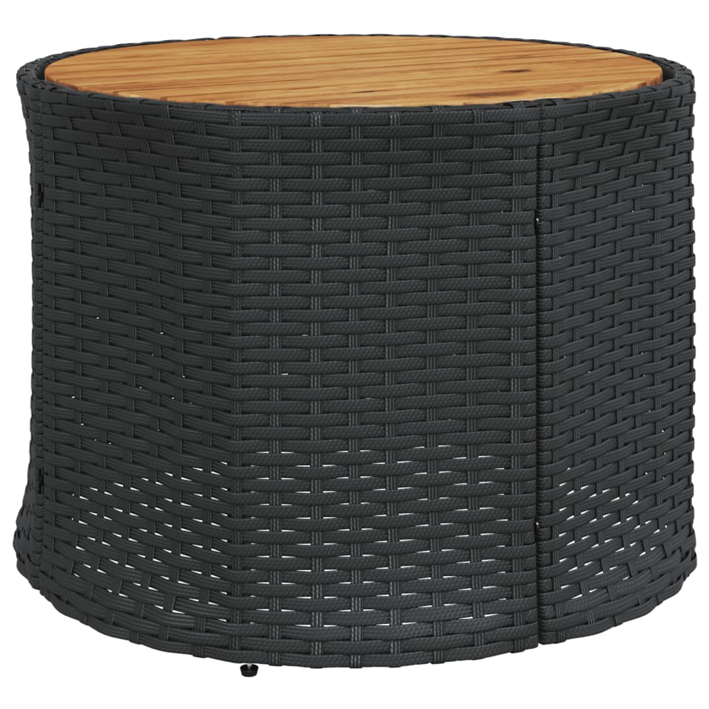 Juoda pusapvalė sodo sofa su stalu ir pagalvėlėmis