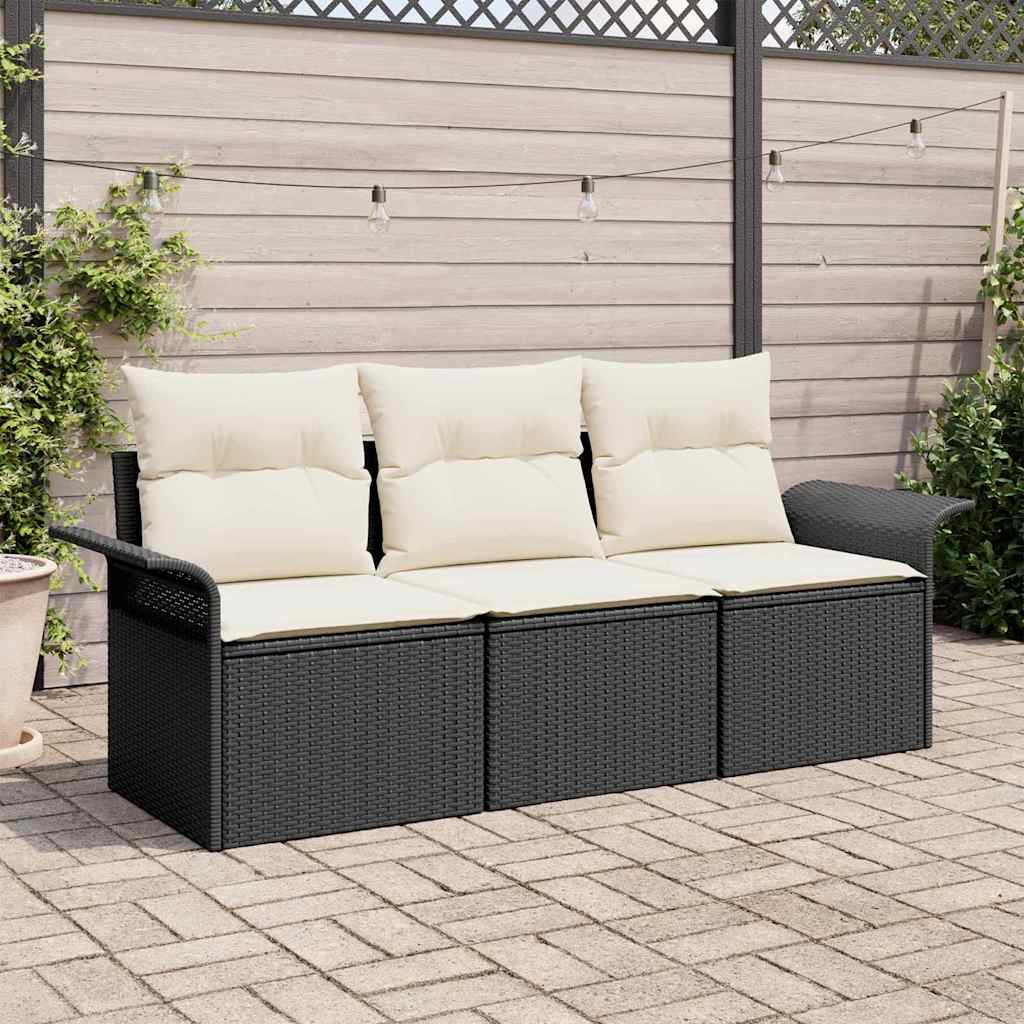 Sofos komplektas su pagalve 3 pcs Juoda poliratanas