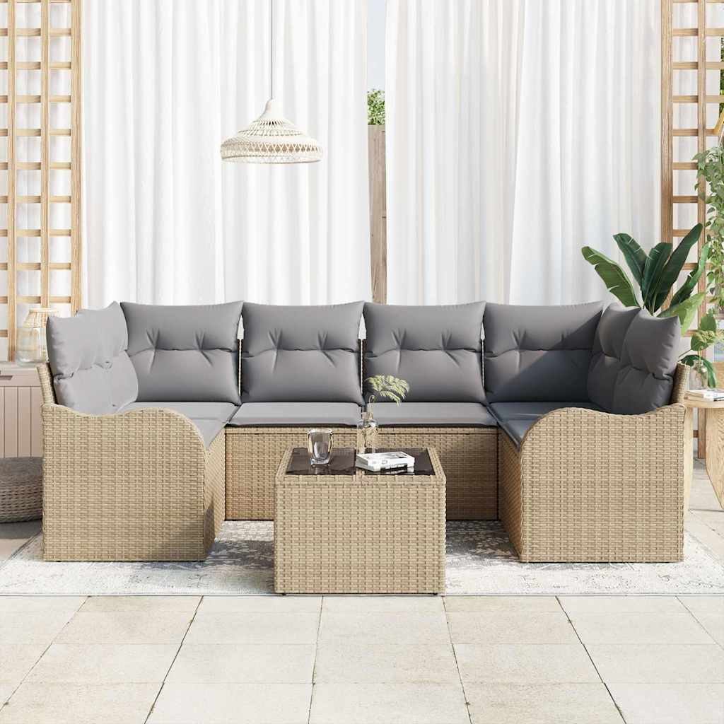Smėlio spalvos poliratano sodo sofa su pagalvėle