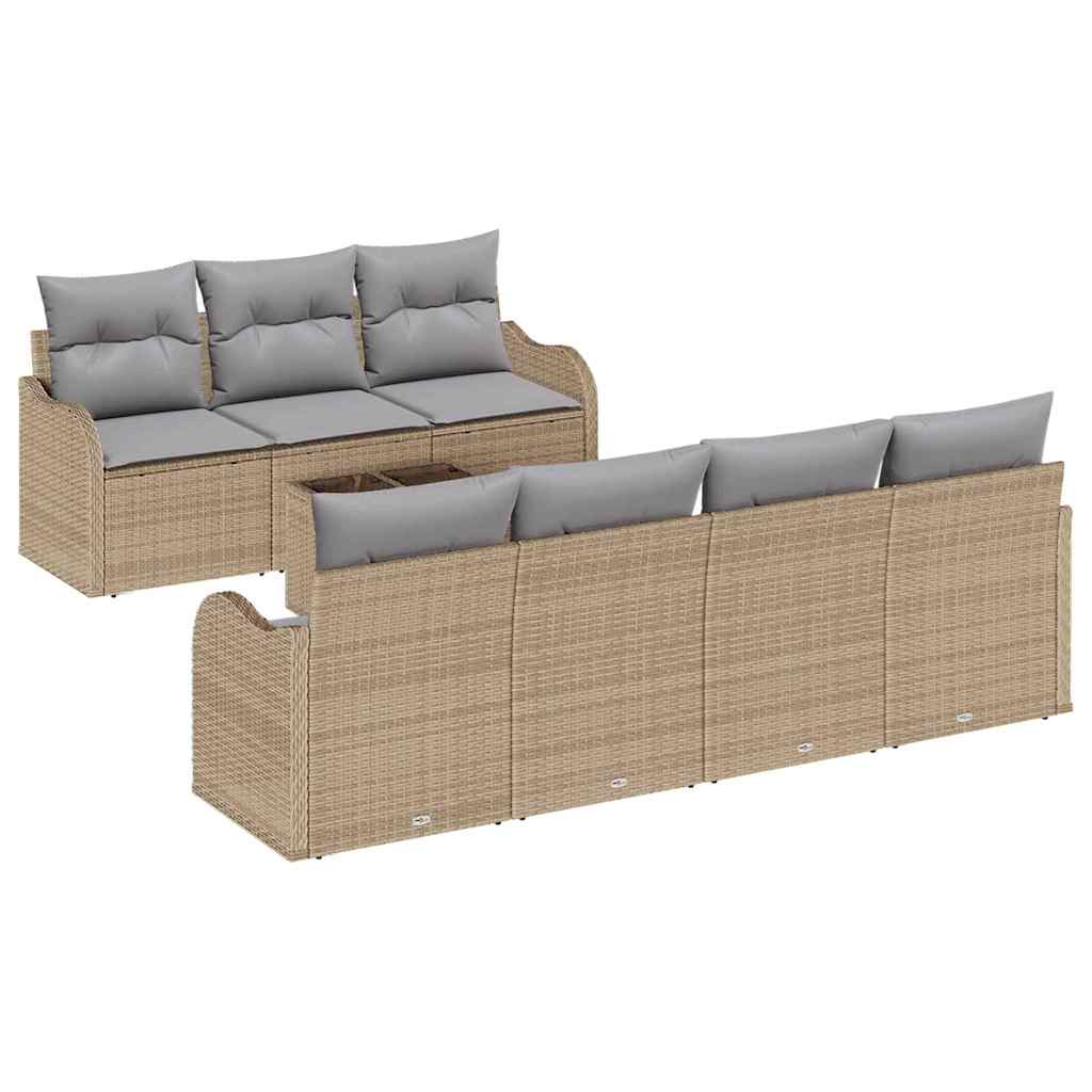Smėlio spalvos poliratano sodo sofa su pagalvėmis