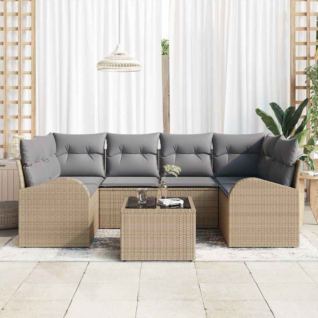Smėlio spalvos poliratano sodo sofa su pagalvėle