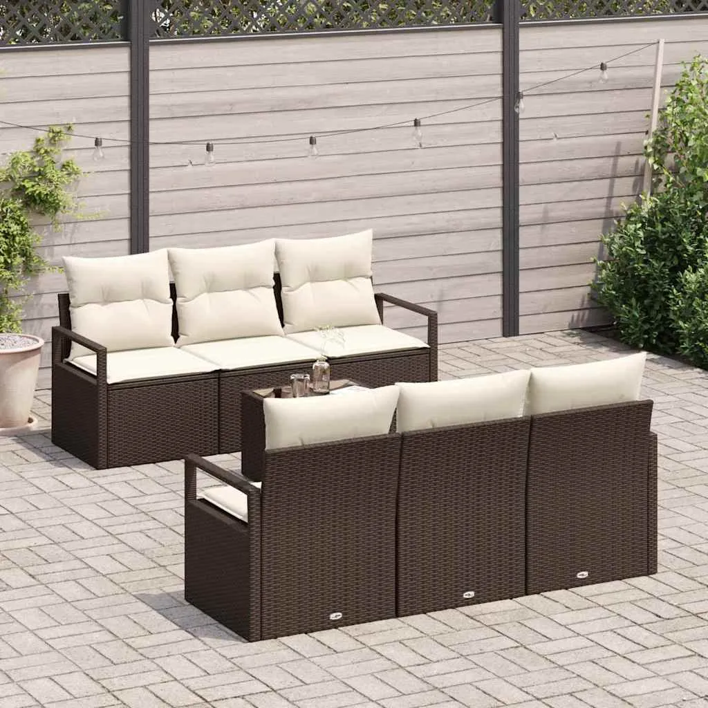 Rudos ir grietinėlės poliratano sofos komplektas su pagalvėlėmis