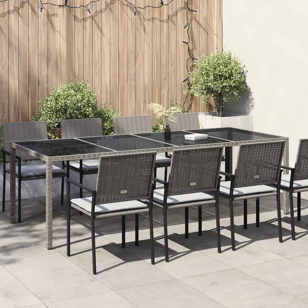 Sodo stalas, pilkas, 250x100x75cm, stiklas ir poliratanas