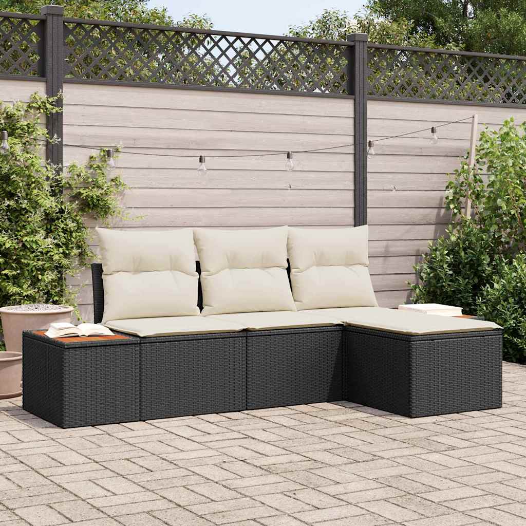 Sodo Sofų Rinkinys su pagalve 4 pcs Juoda poliratanas