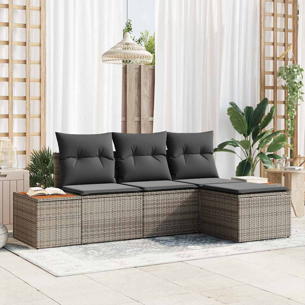 Sodo Sofų Rinkinys su pagalve 4 pcs Pilka poliratanas