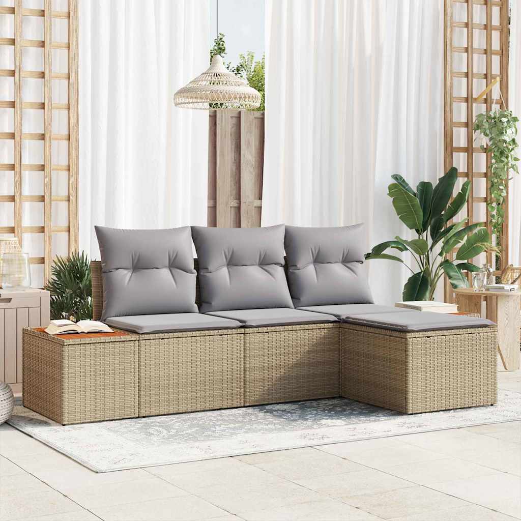 Sodo Sofų Rinkinys su pagalve 4 pcs Smėlio poliratanas