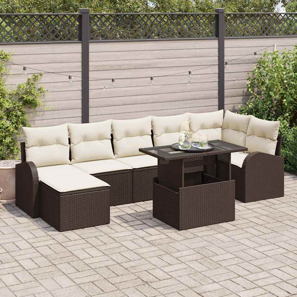 Sodo Sofų Rinkinys su pagalve 8 pcs Ruda ir kreminė