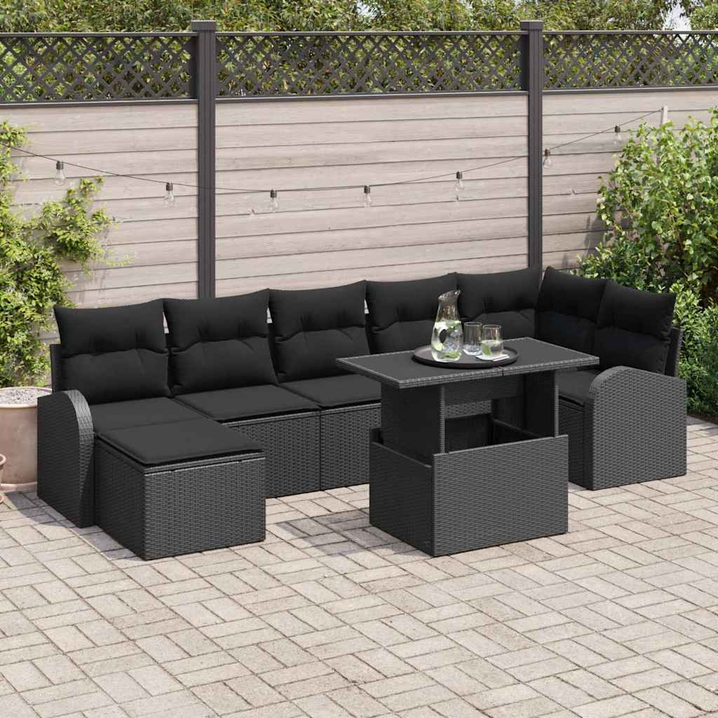 Sodo Sofų Rinkinys su pagalve 8 pcs Juoda