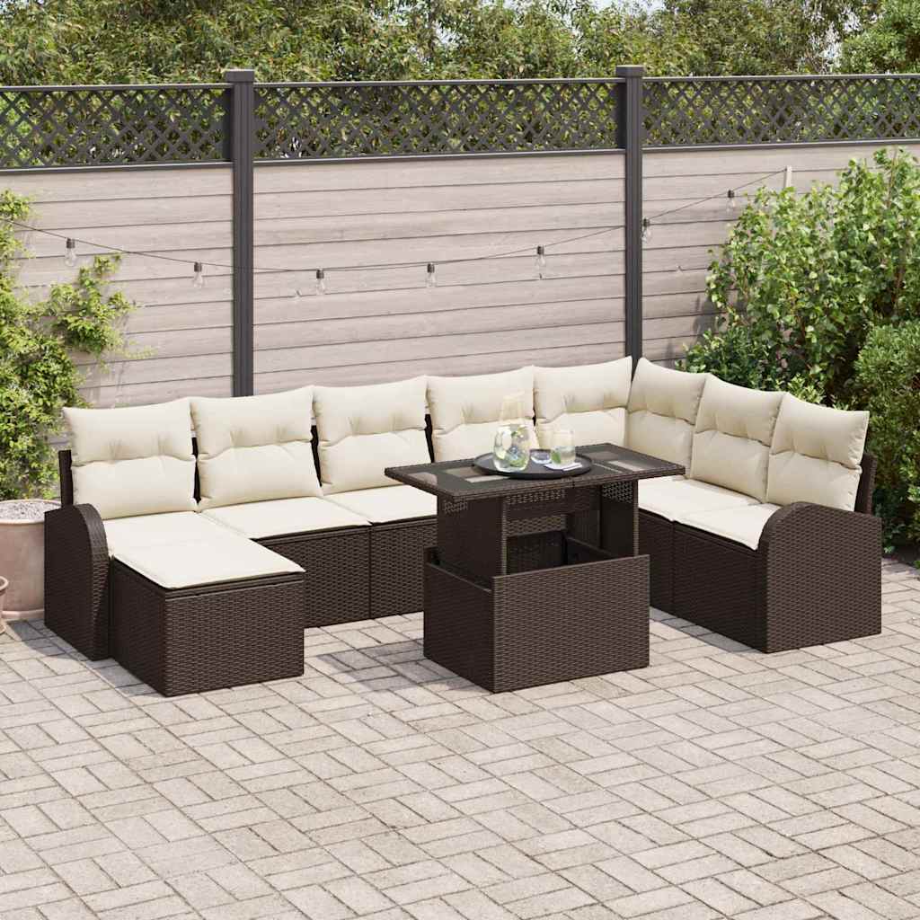 Sodo Sofų Rinkinys su pagalve 9 pcs Ruda ir kreminė