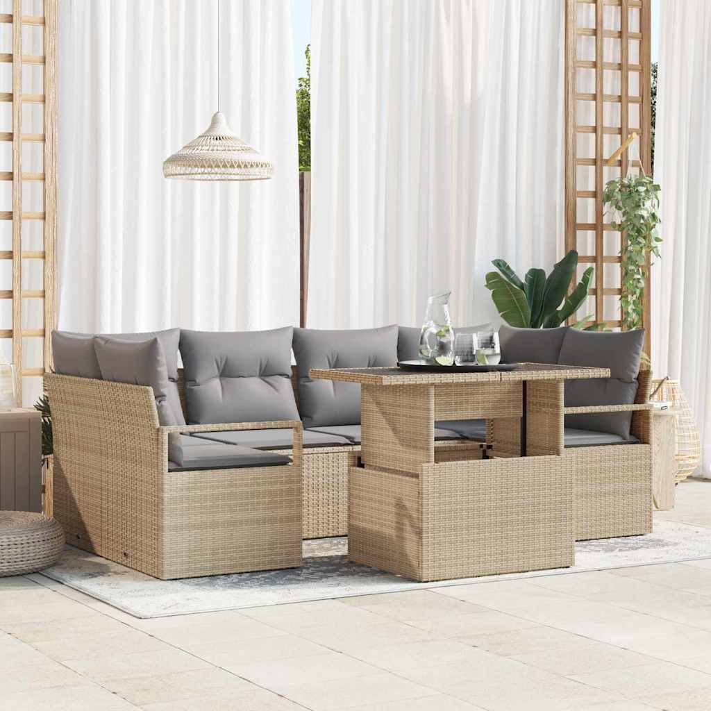 Sodo Sofų Rinkinys su saugykla 7 pcs Smėlio poliratanas