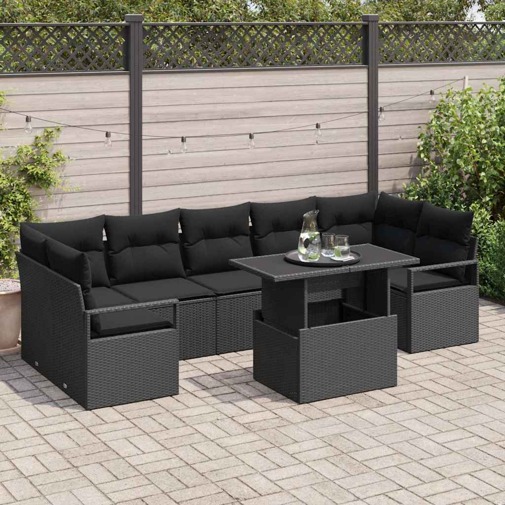 Sodo Sofų Rinkinys su pagalve 8 pcs Juoda poliratanas