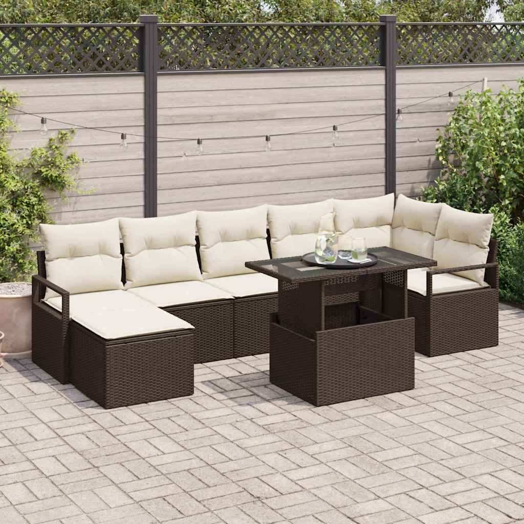 Sodo Sofų Rinkinys su pagalve 8 pcs Ruda ir kreminė