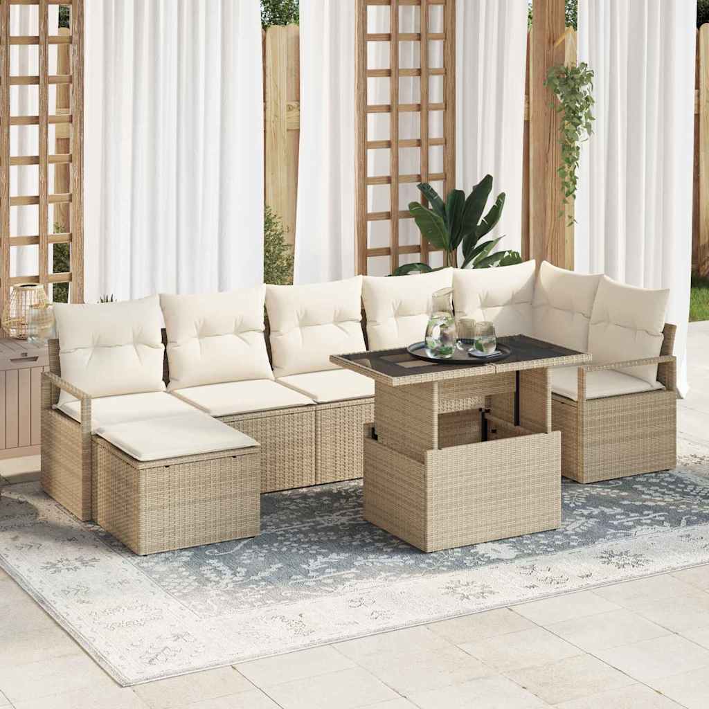 Sodo Sofų Rinkinys su pagalve 8 pcs smėlio ir kreminės spalvos