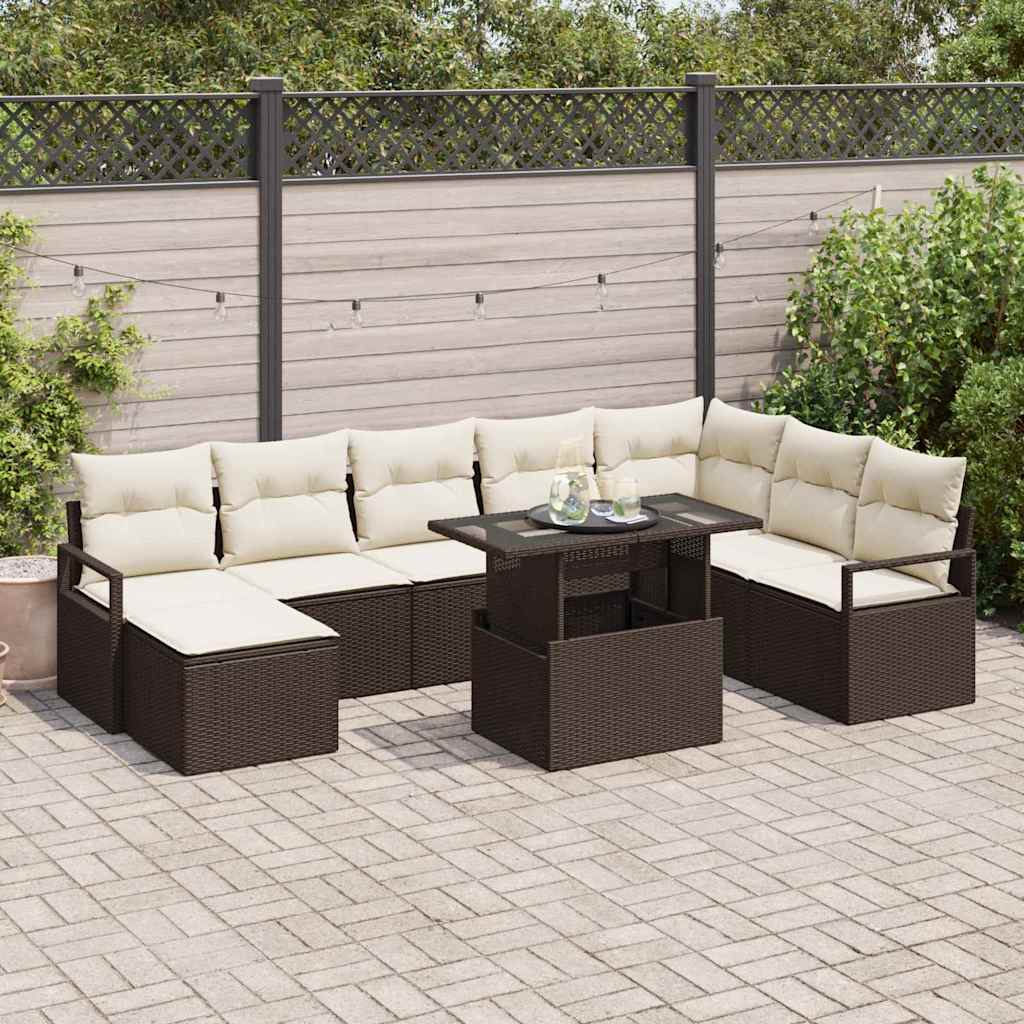 Sodo Sofų Rinkinys su pagalve 9 pcs Ruda ir kreminė