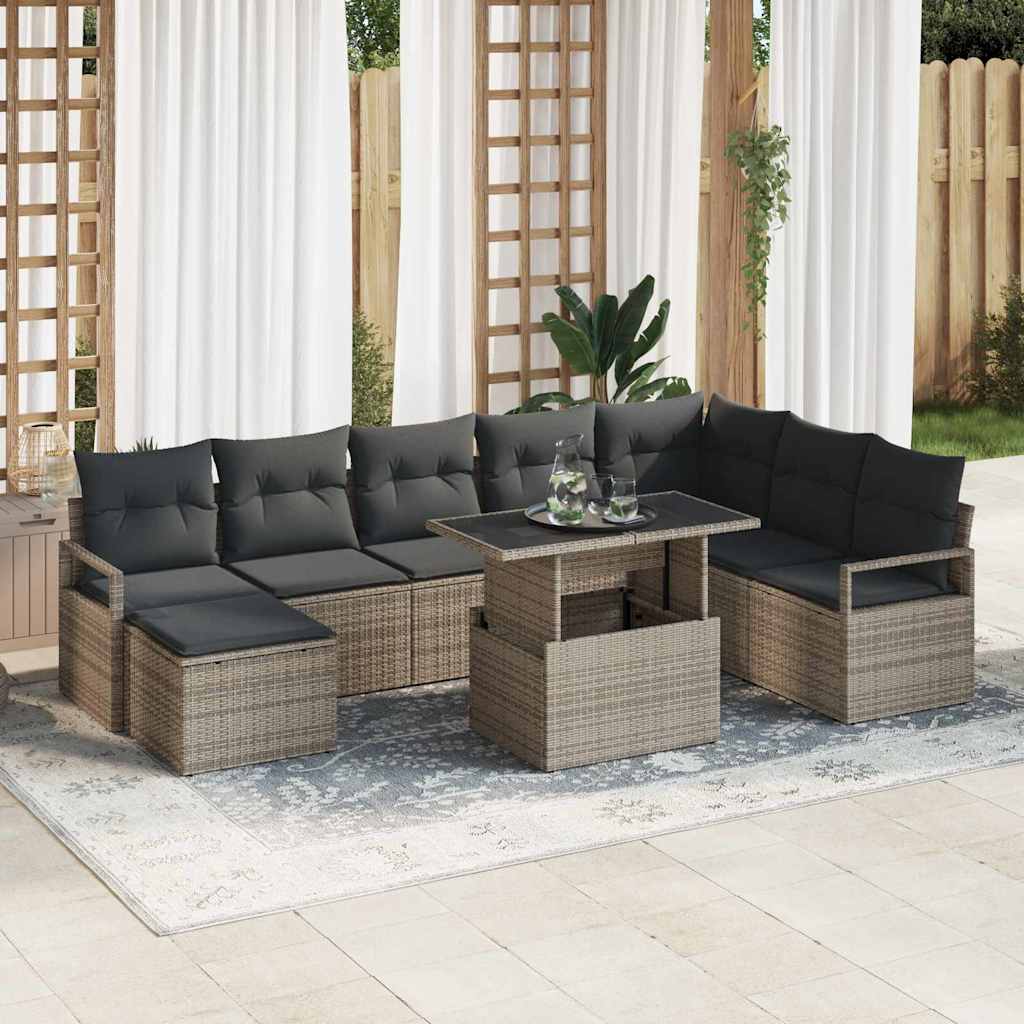 Sodo Sofų Rinkinys su pagalve 9 pcs Pilka