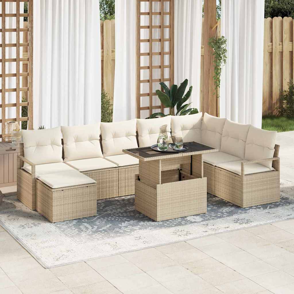Sodo Sofų Rinkinys su pagalve 9 pcs smėlio ir kreminės spalvos