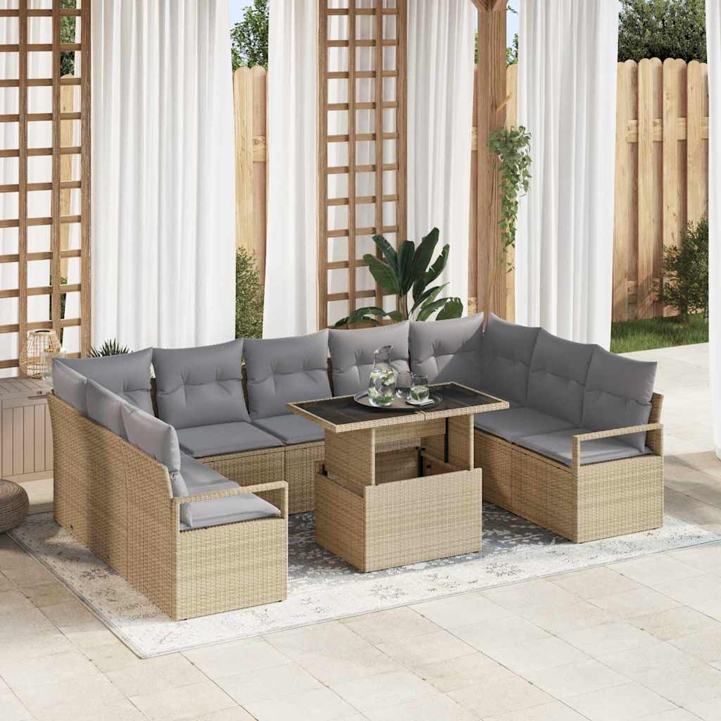 Sodo Sofų Rinkinys 10 pcs smėlio ir šviesiai pilkos spalvos