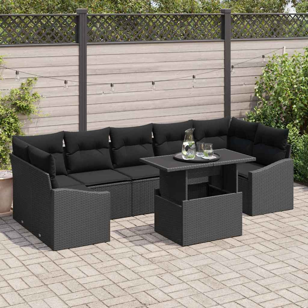 Sodo Sofų Rinkinys su pagalve 8 pcs Juoda poliratanas