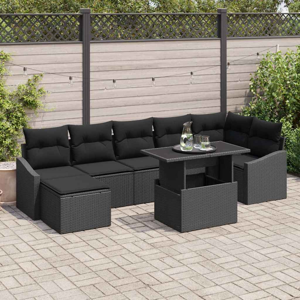 Sodo Sofų Rinkinys su pagalve 8 pcs Juoda poliratanas