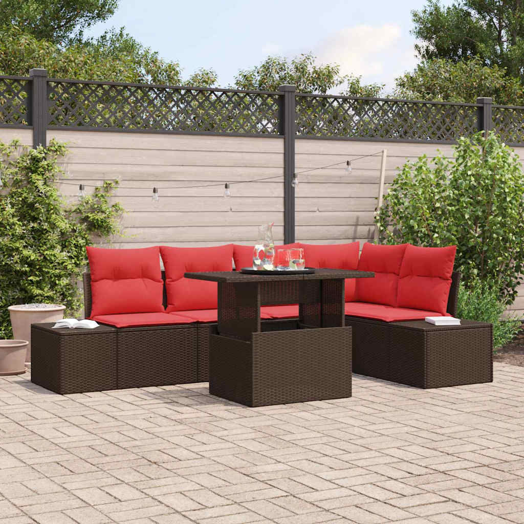 Sodo Sofų Rinkinys su pagalve su saugykla 6 pcs Ruda ir raudona