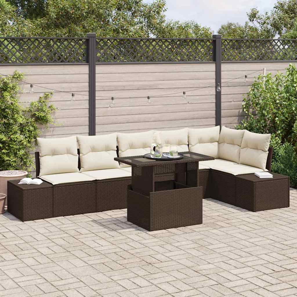 Sodo Sofų Rinkinys su pagalve su saugykla 7 pcs Ruda ir kreminė