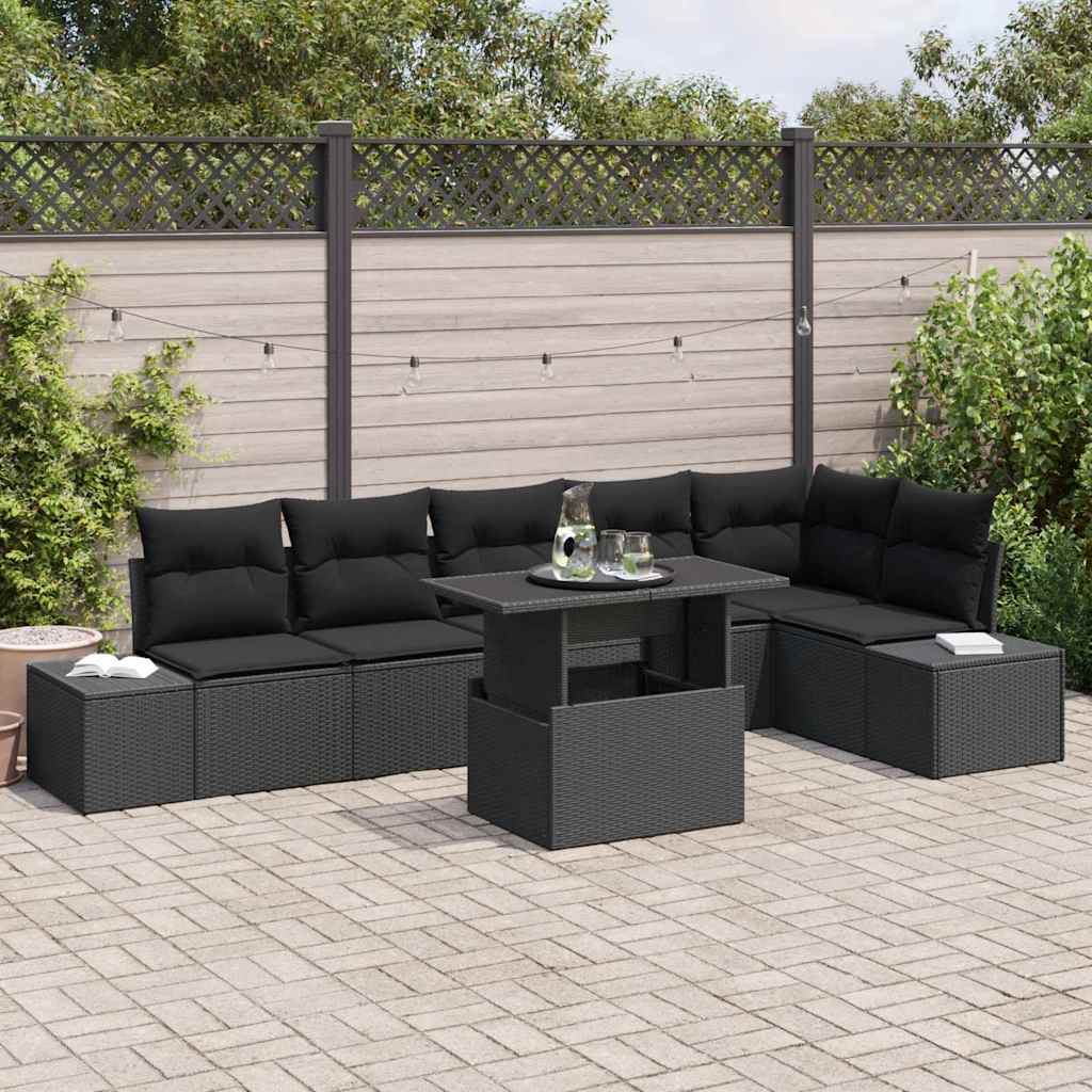 Sodo Sofų Rinkinys su pagalve su saugykla 7 pcs Juoda