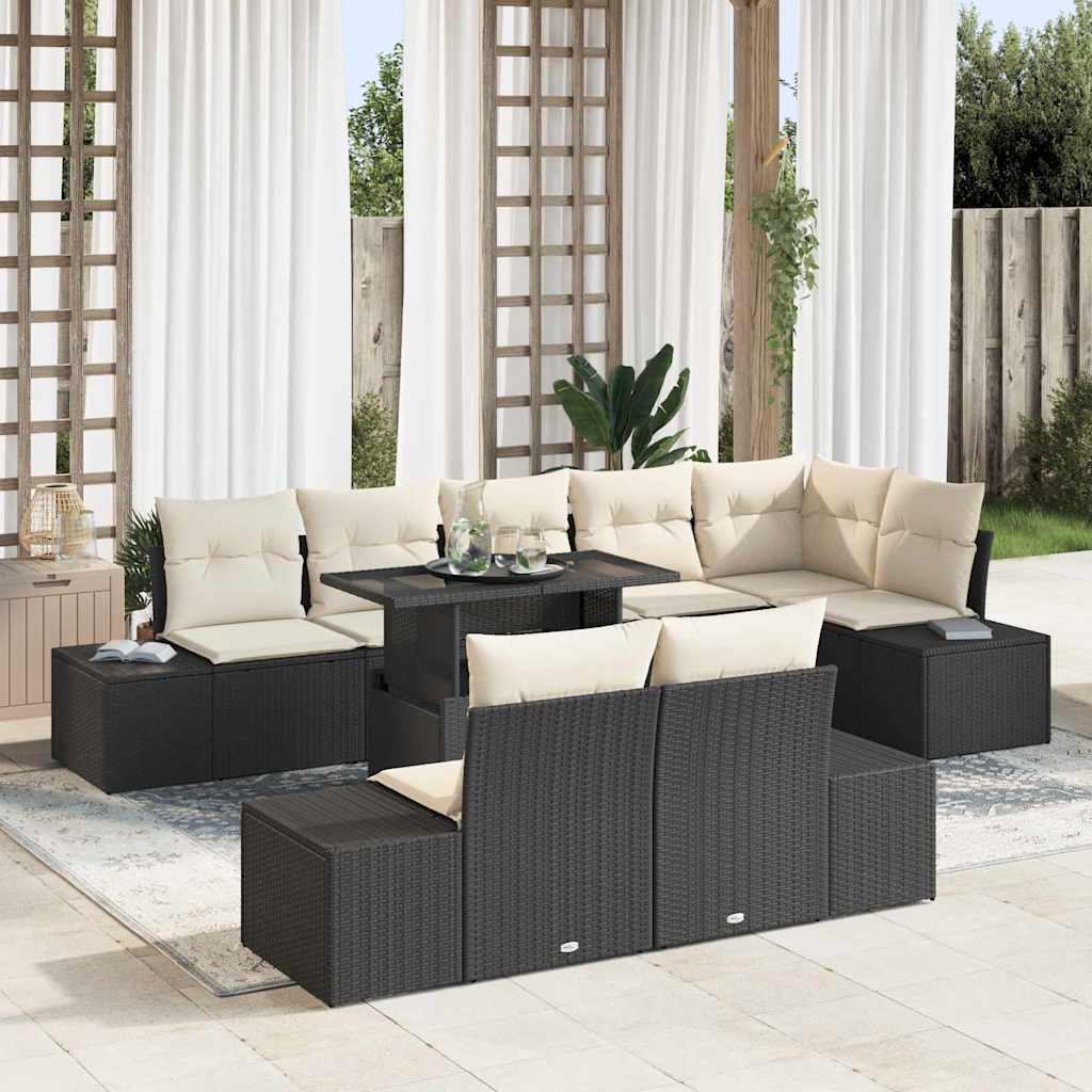 Sodo Sofų Rinkinys su pagalve 9 pcs Juoda ir kreminė