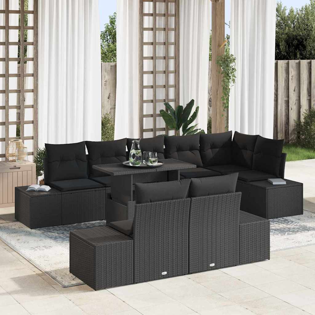 Sodo Sofų Rinkinys su pagalve 9 pcs Juoda poliratanas