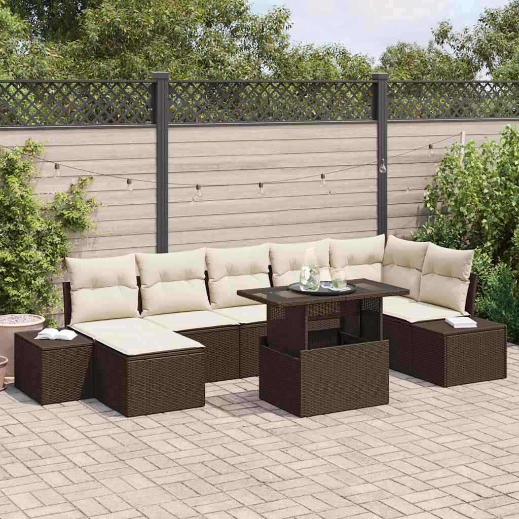 Sodo Sofų Rinkinys su pagalve 8 pcs Ruda ir kreminė