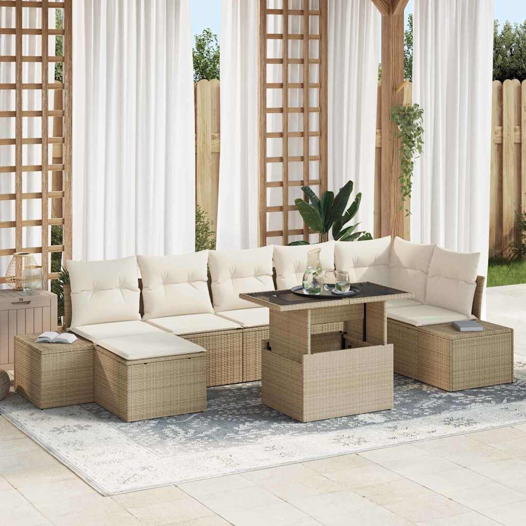 Sodo Sofų Rinkinys su pagalve 8 pcs smėlio ir kreminės spalvos