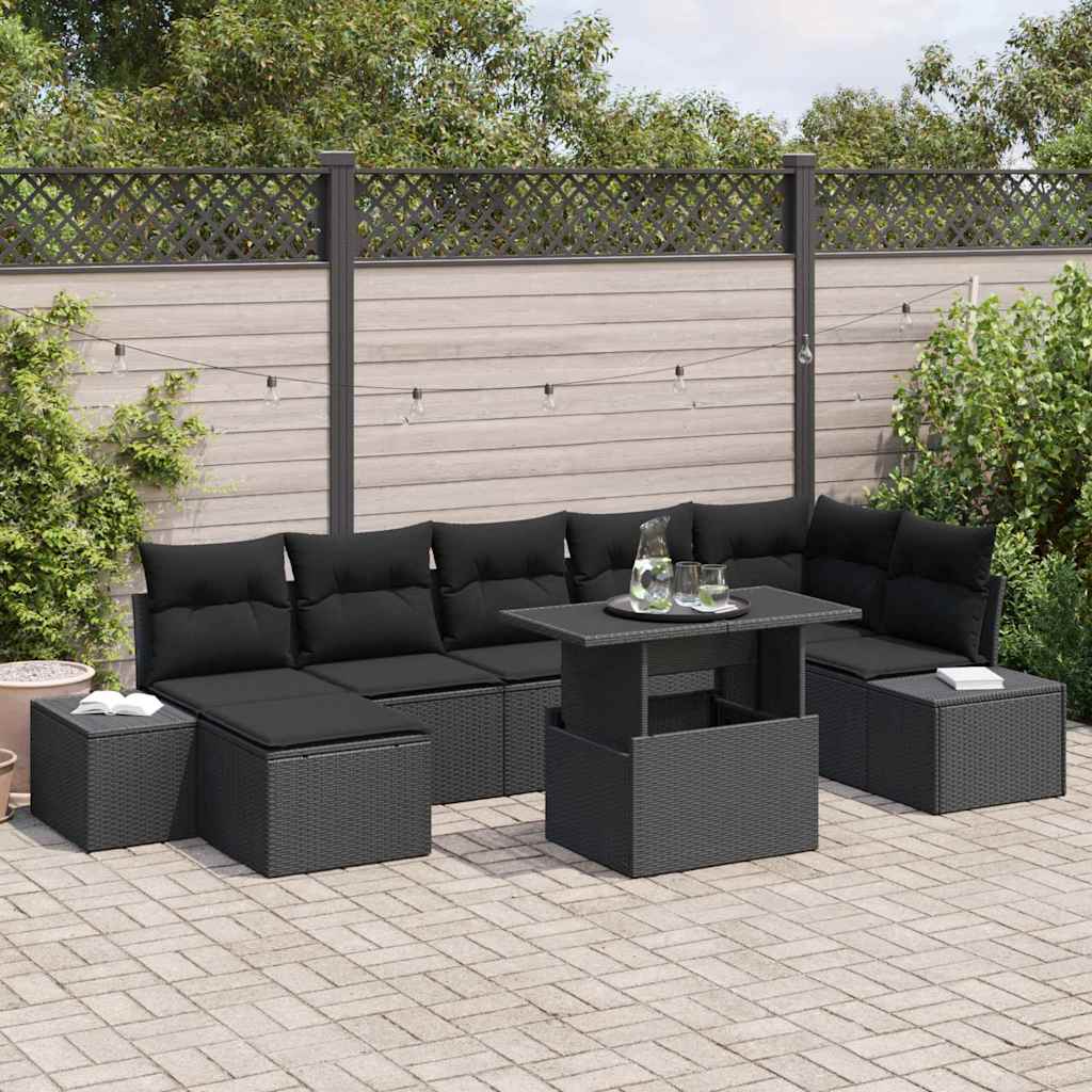 Sodo Sofų Rinkinys su pagalve 8 pcs Juoda