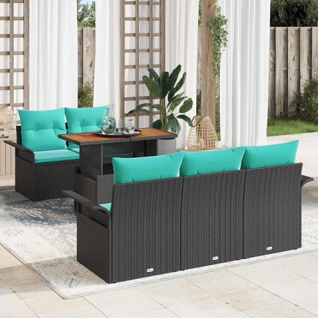 Sodo Sofų Rinkinys su pagalve 6 pcs Juoda ir mėlyna