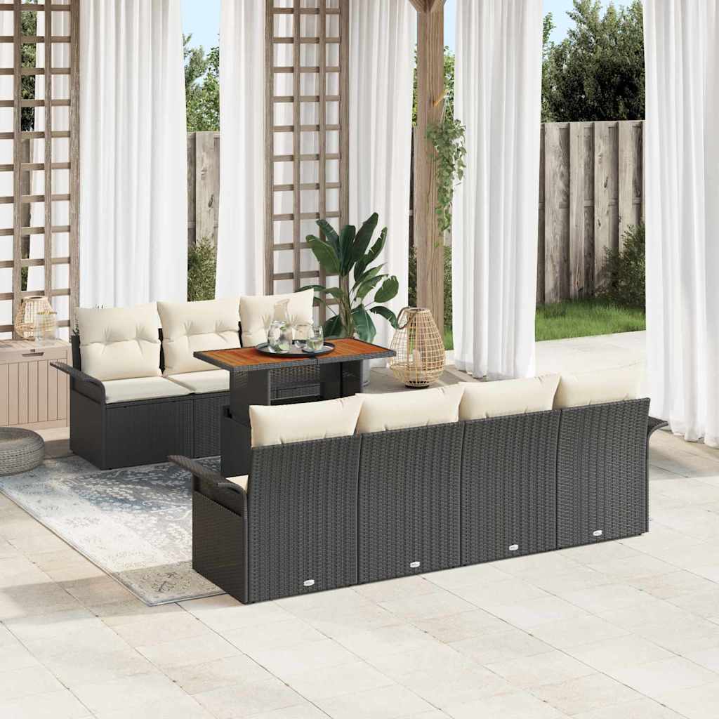 Sodo Sofų Rinkinys su pagalve 8 pcs Juoda ir kreminė