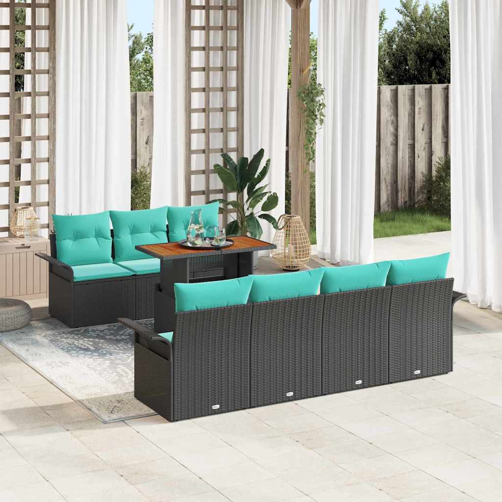 Sodo Sofų Rinkinys su pagalve 8 pcs Juoda ir mėlyna