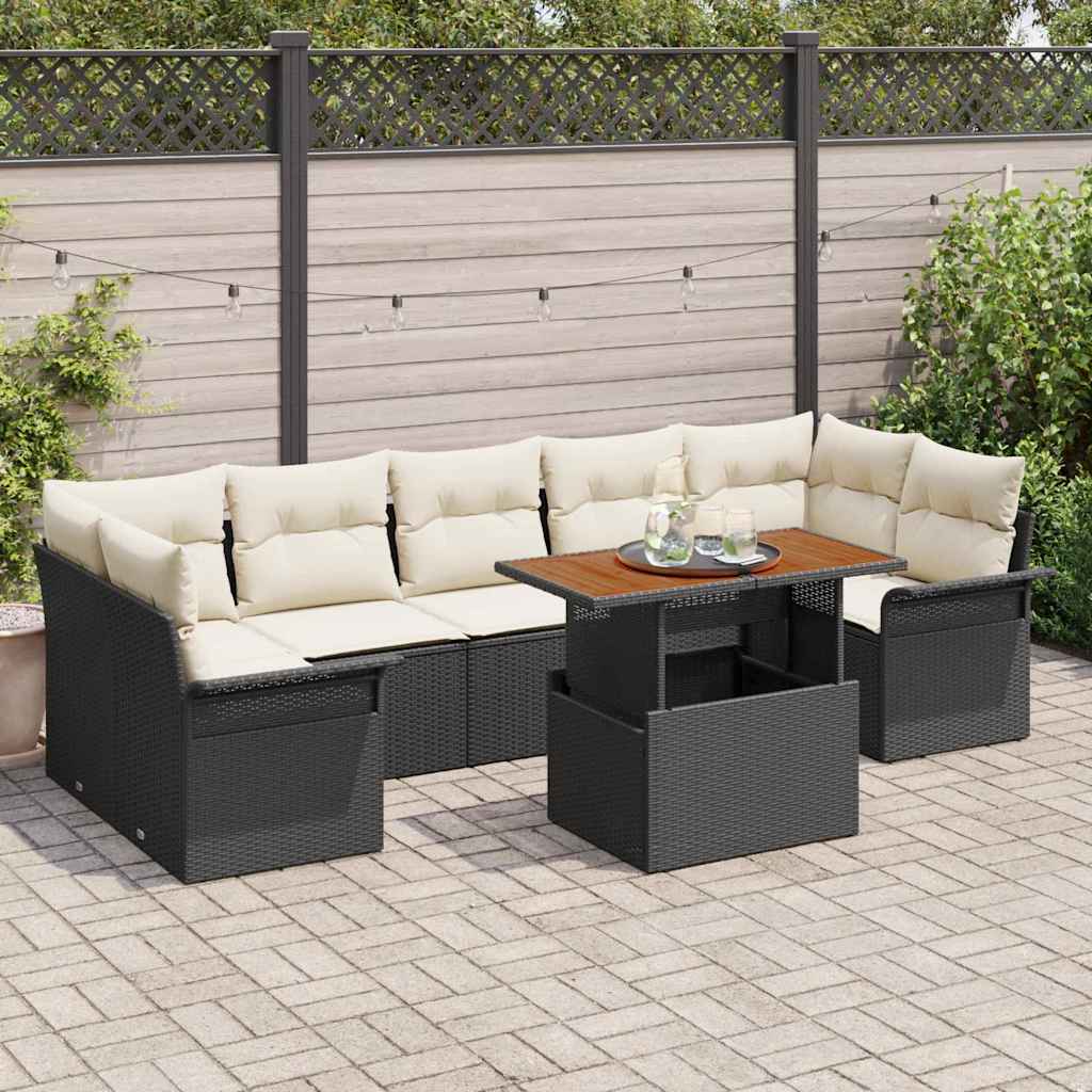 Sodo Sofų Rinkinys su pagalve 8 pcs Juoda ir kreminė