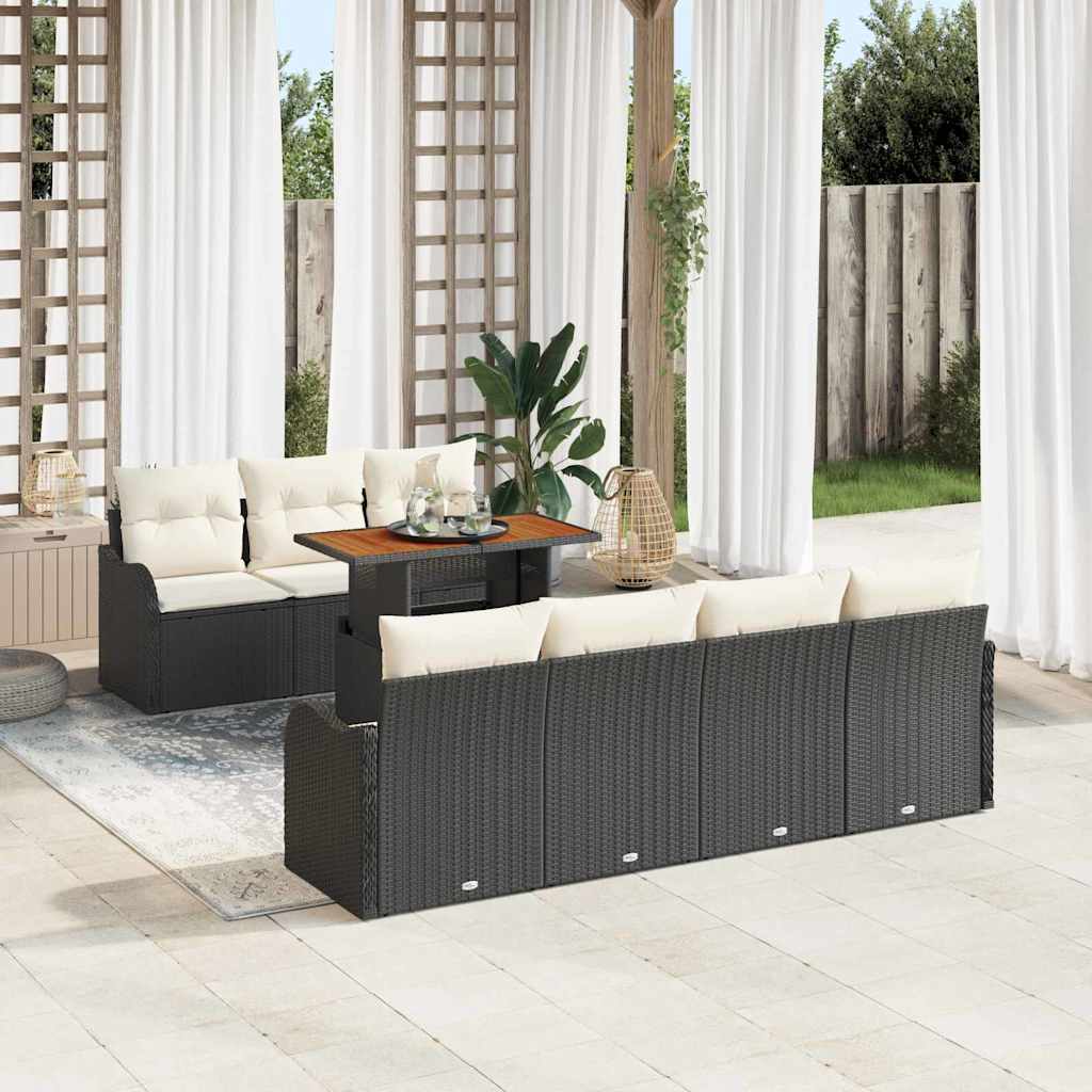 Sodo Sofų Rinkinys su pagalve 8 pcs Juoda ir kreminė