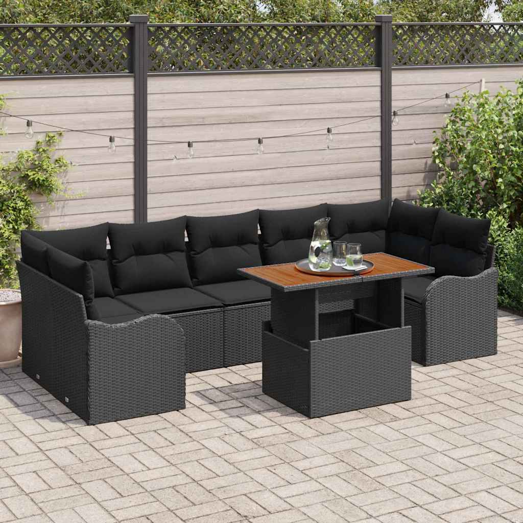 Sodo Sofų Rinkinys su pagalve 8 pcs Juoda poliratanas