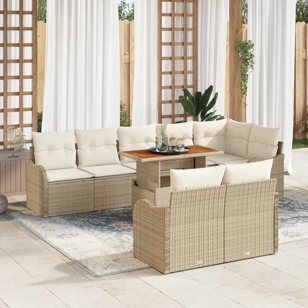 Sodo Sofų Rinkinys su pagalve 9 pcs smėlio ir kreminės spalvos