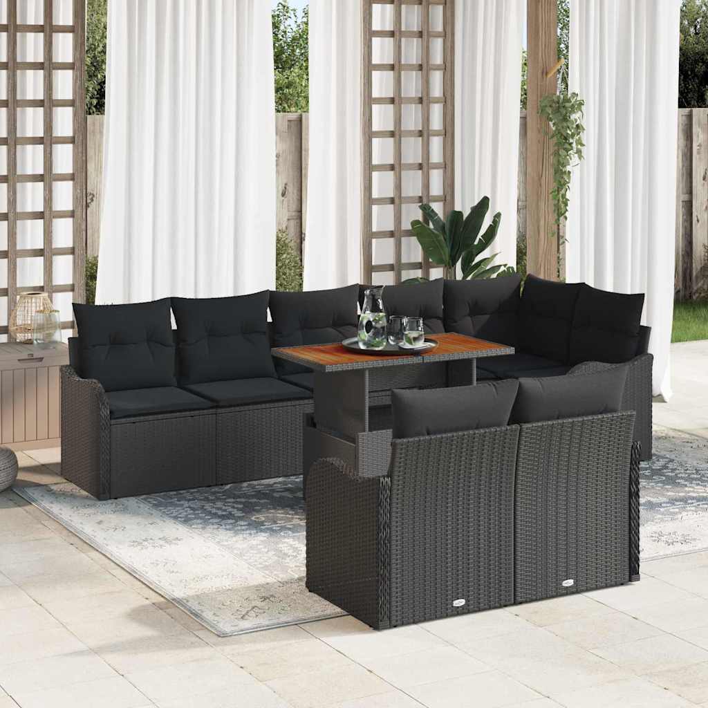 Sodo Sofų Rinkinys su pagalve 9 pcs Juoda
